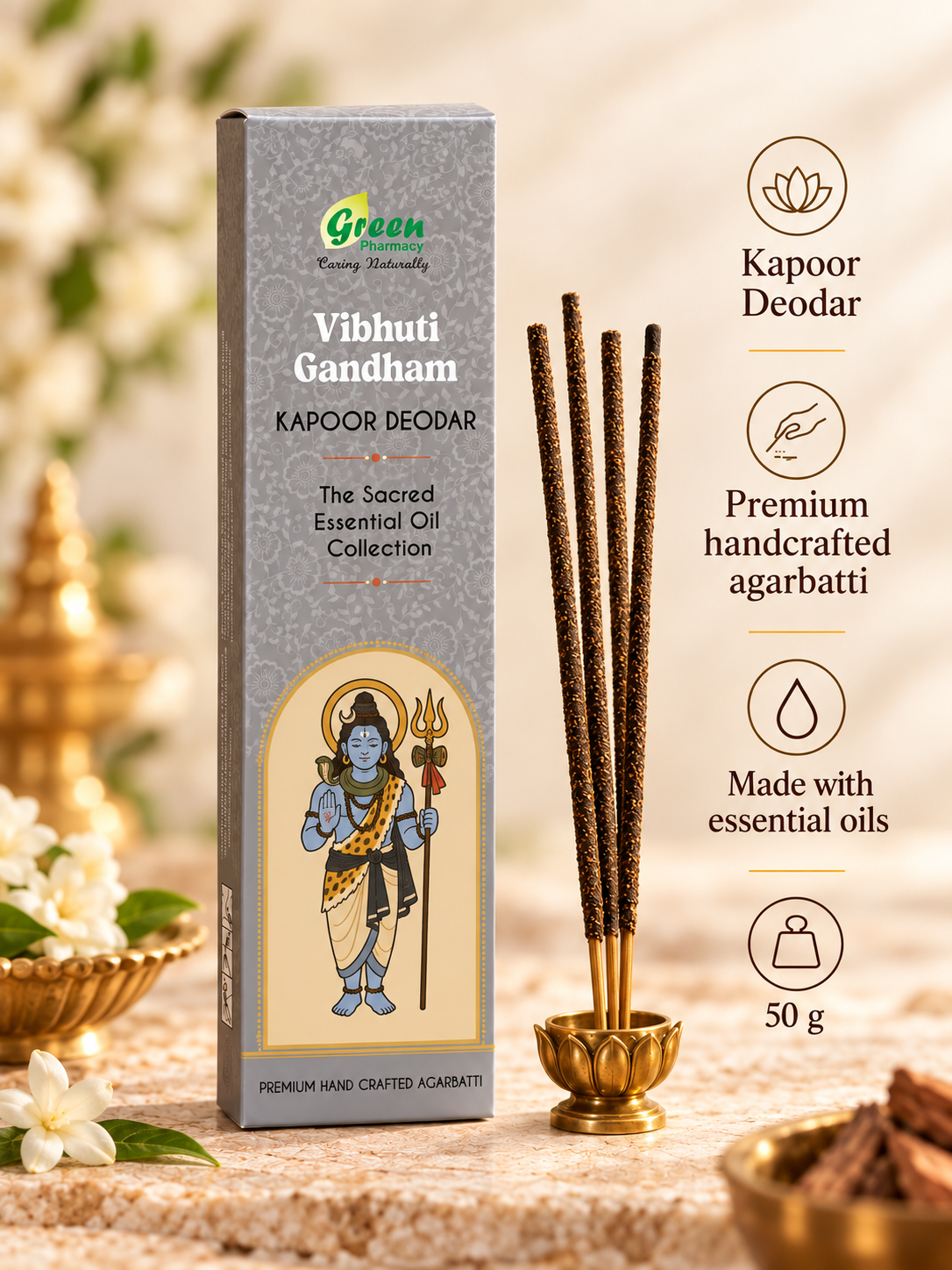 Shankar Essential Oil Agarbatti Pure Natural Charcoal-free Kapoor Deodar