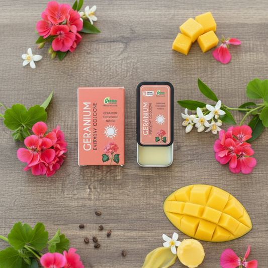 Two small boxes with floral and fruit decorations on a wooden surface